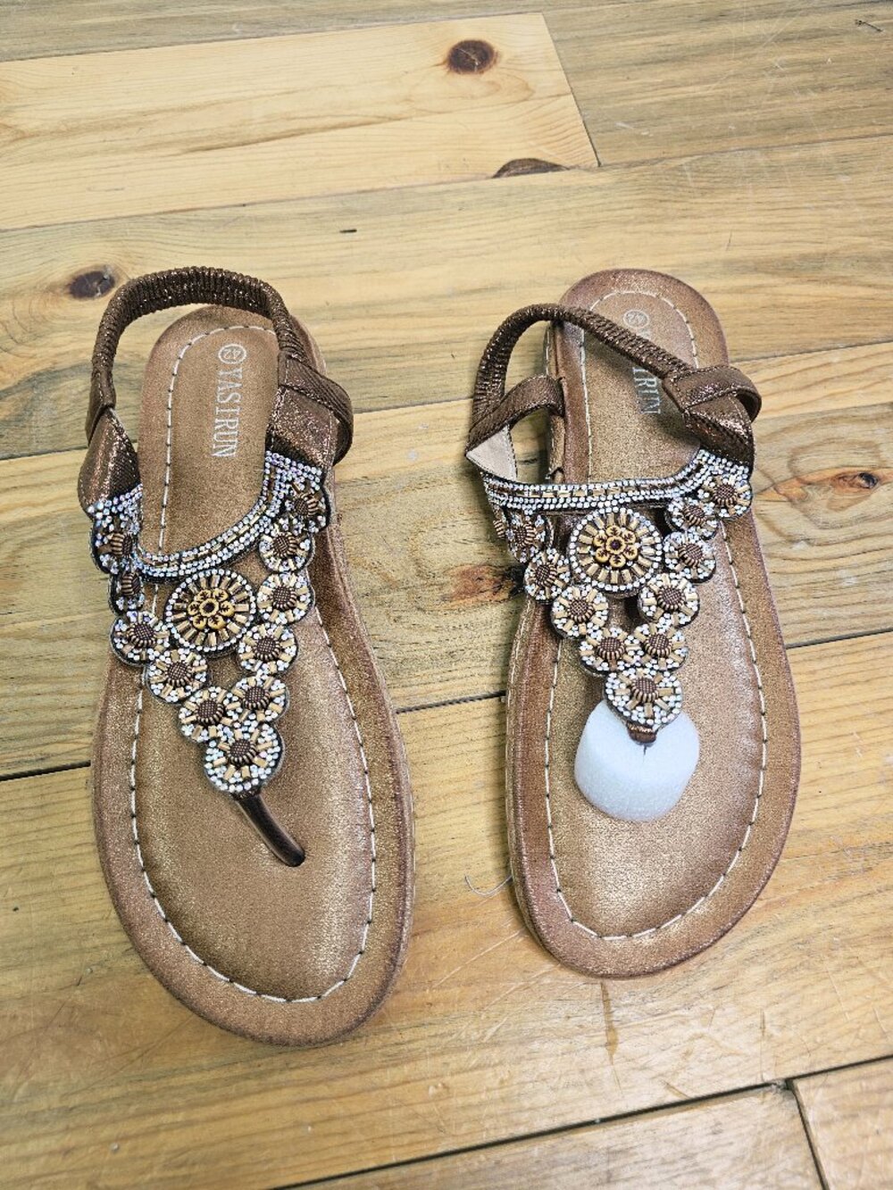 Yasirun Bronze Sandals with Metallic Embellishments